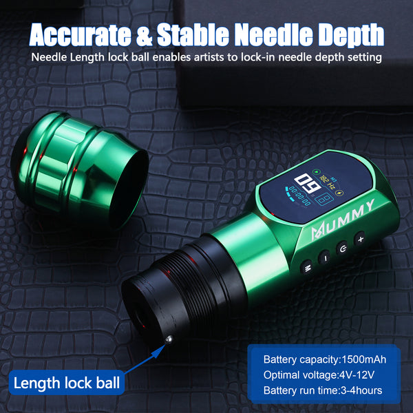 Mummy Wireless Tattoo Pen Machine Direct Drive Transmission (Green Color)