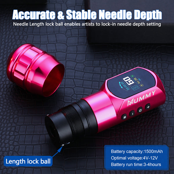 Mummy Wireless Tattoo Pen Machine Direct Drive Transmission (Pink Color)