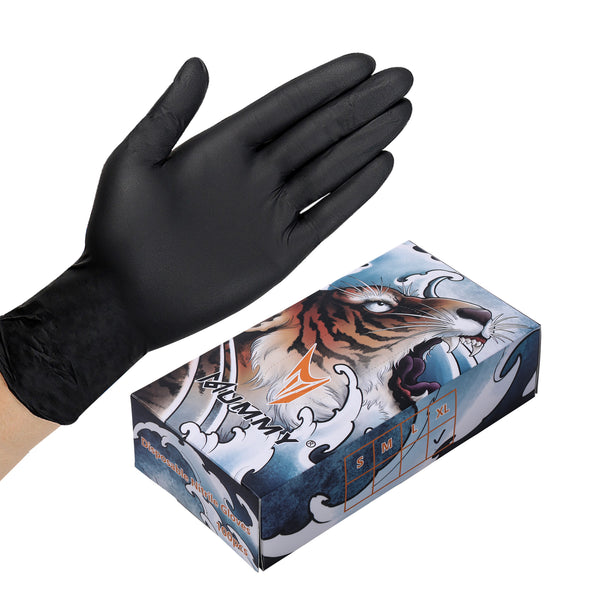 Mummy Black Textured Nitrile Tattoo Gloves 4 Mil