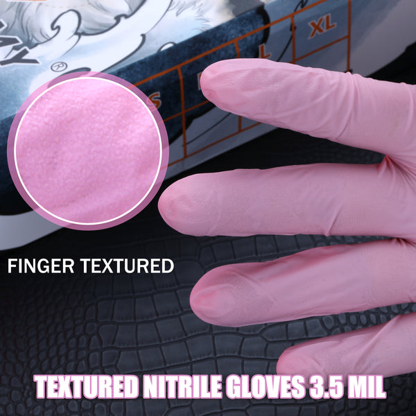 Mummy Pink Textured Nitrile Tattoo Gloves 3.5 Mil