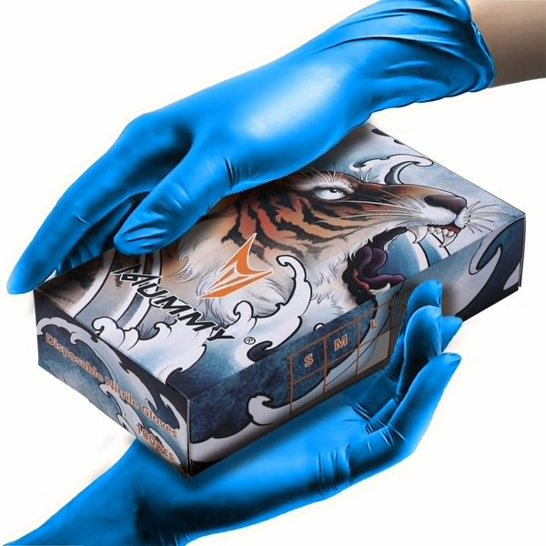 mummy Blue Textured Nitrile Gloves 4 Mil