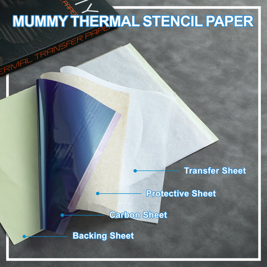 Translation missing: en.Mummy 100 Sheets Tattoo Transfer Paper A4 Size Premium Thermal Copier Template Paper 4-Layer for Beginners and Artist Tattoo Supplies