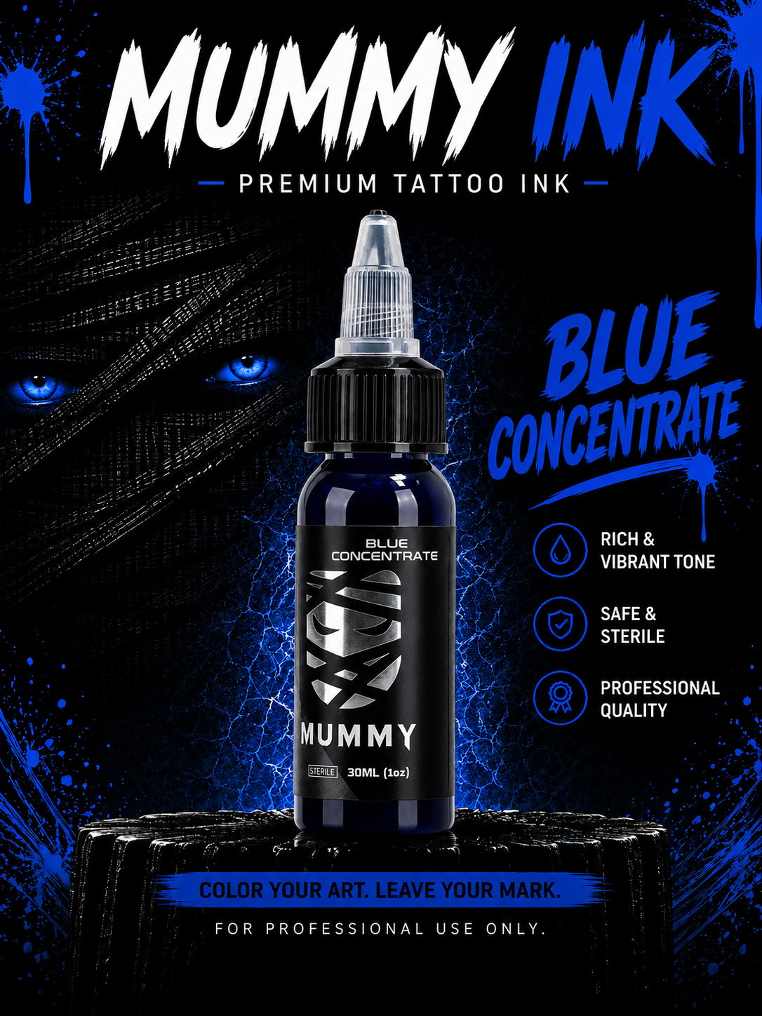 Translation missing: es.Mummy Tattoo Ink, 1oz Professional Pigment for Body Art(Blue Concentrate)