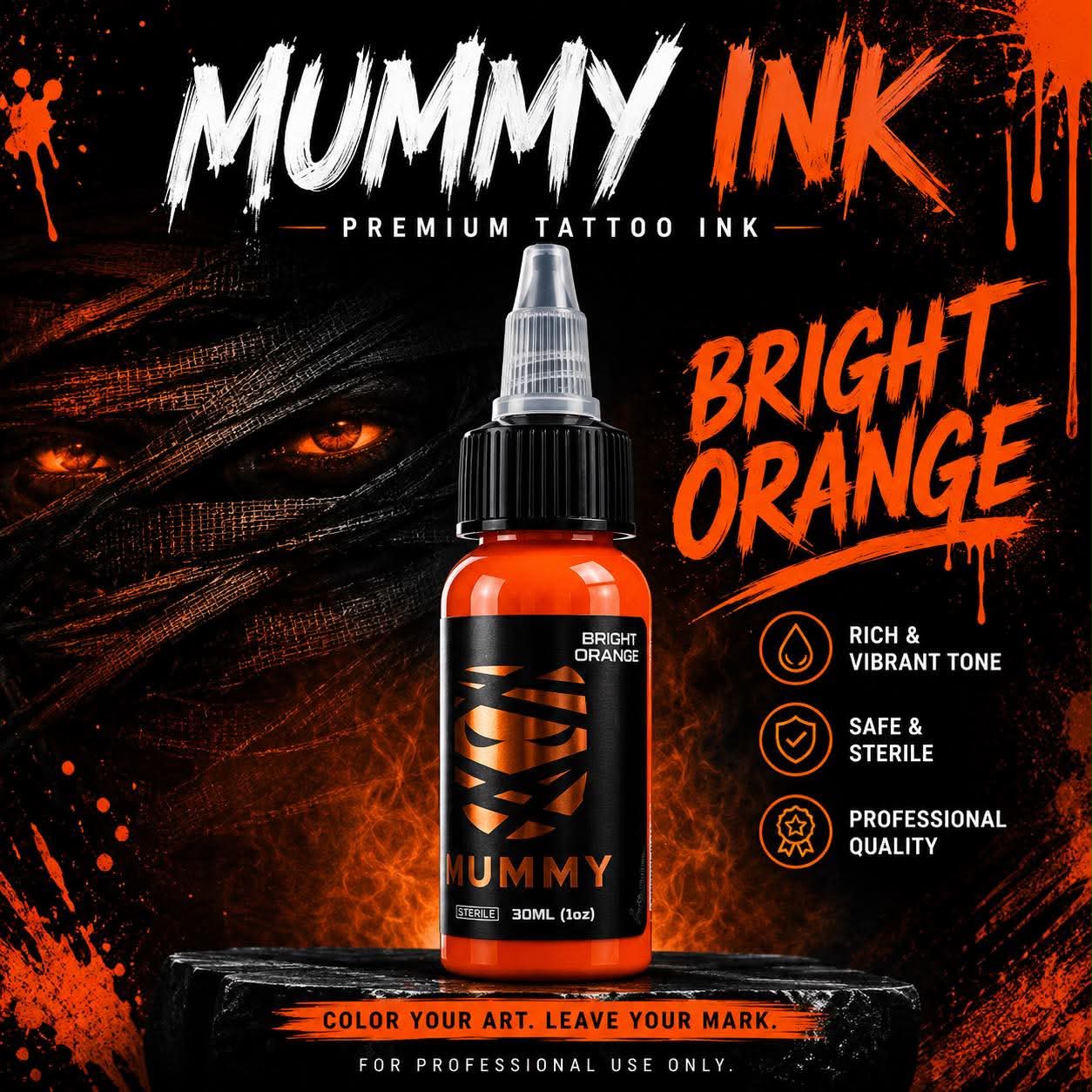 Translation missing: es.Mummy Tattoo Ink, 1oz Professional Pigment for Body Art(Bright Orange)
