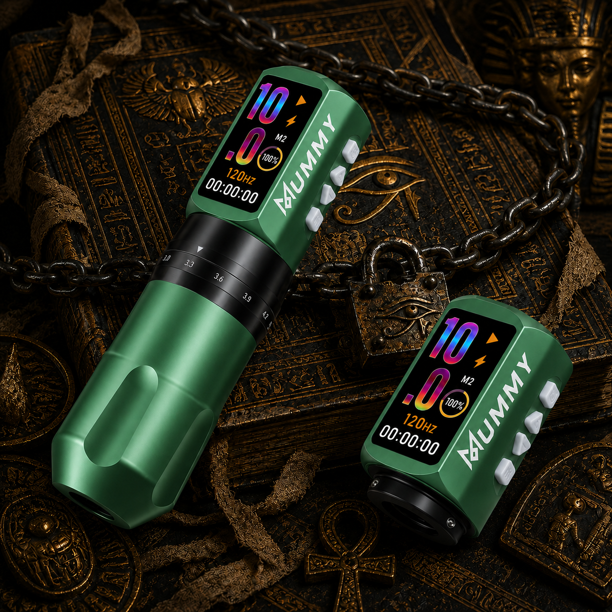 Translation missing: en.Mummy Tattoo Machine Pen with Adjustable 7 Strokes(Dual Battery)-green