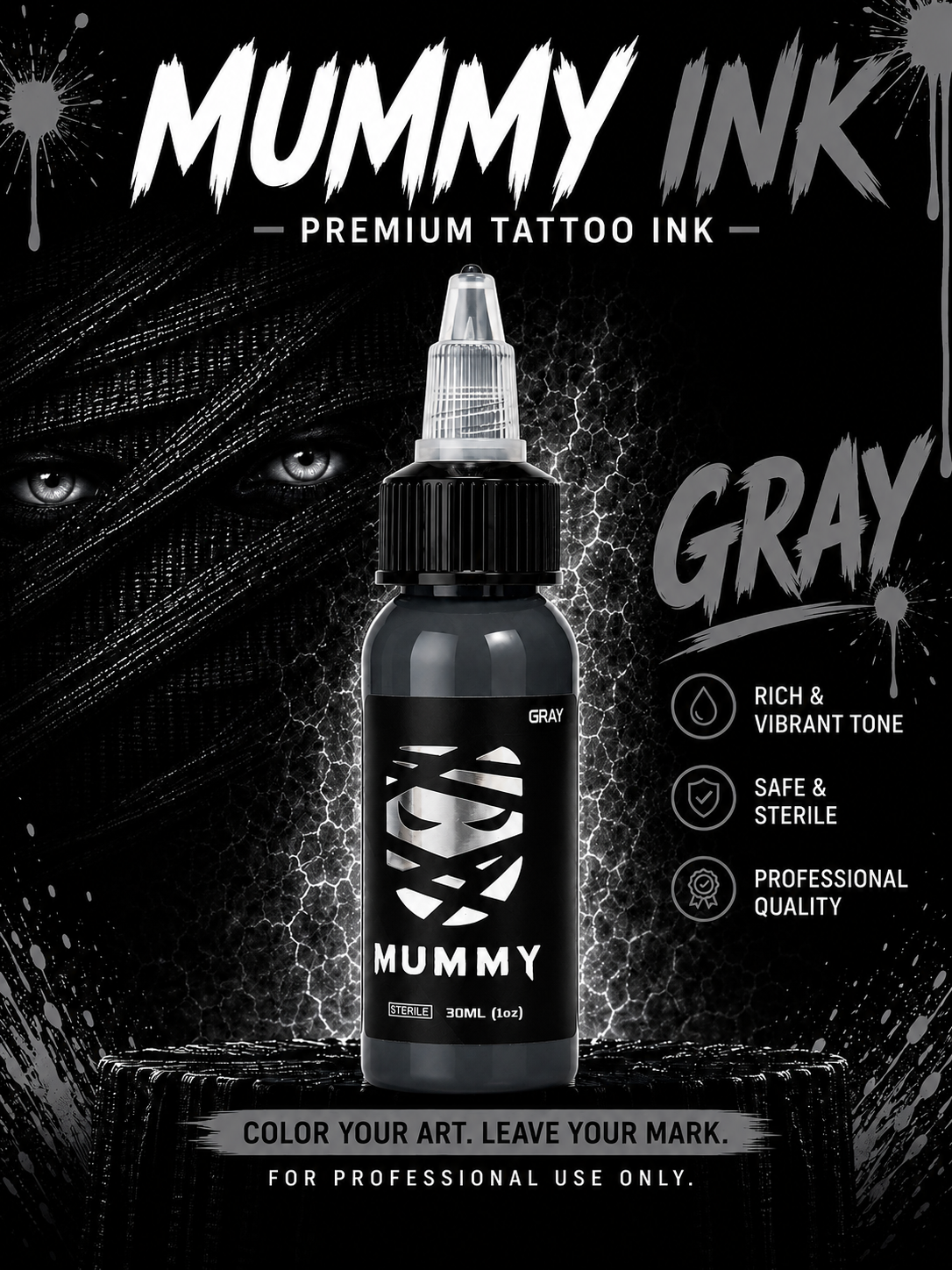 Translation missing: es.Mummy Tattoo Ink, 1oz Professional Pigment for Body Art(Gray)