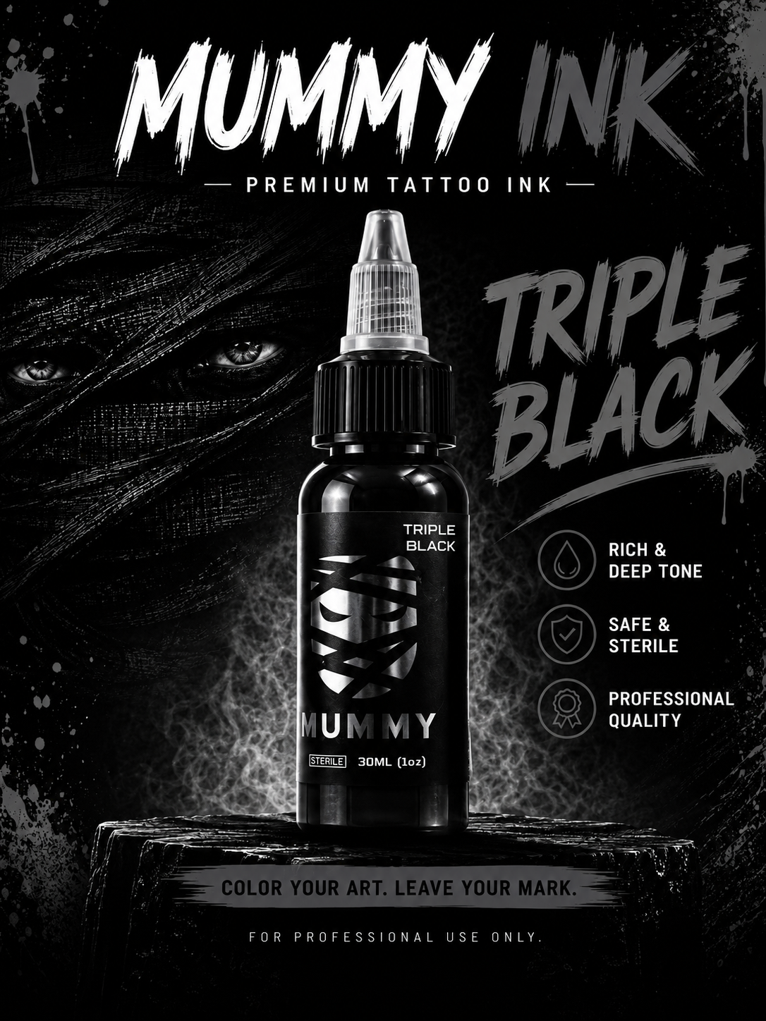Translation missing: es.Mummy Tattoo Ink, 1oz Professional Pigment for Body Art(Triple Black)