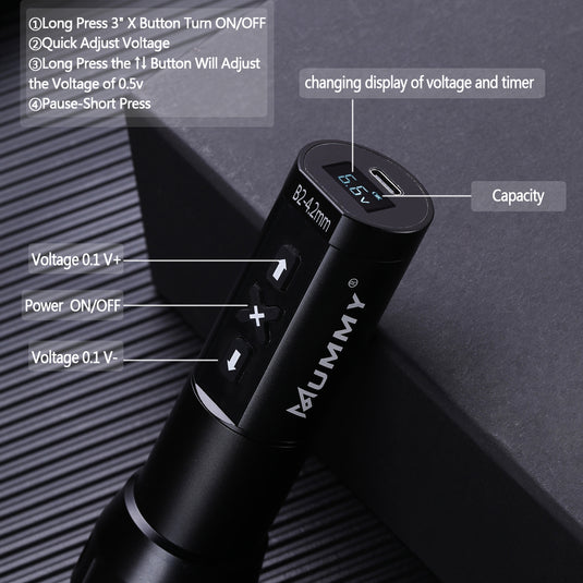 Translation missing: en.MUMMY ROTARY WIRELESS TATTOO MACHINE PEN DIRECT DRIVER 4.2MM(Black)