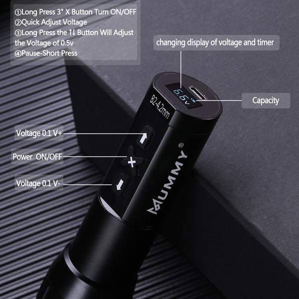 MUMMY ROTARY WIRELESS TATTOO MACHINE PEN DIRECT DRIVER 4.2MM(Black)