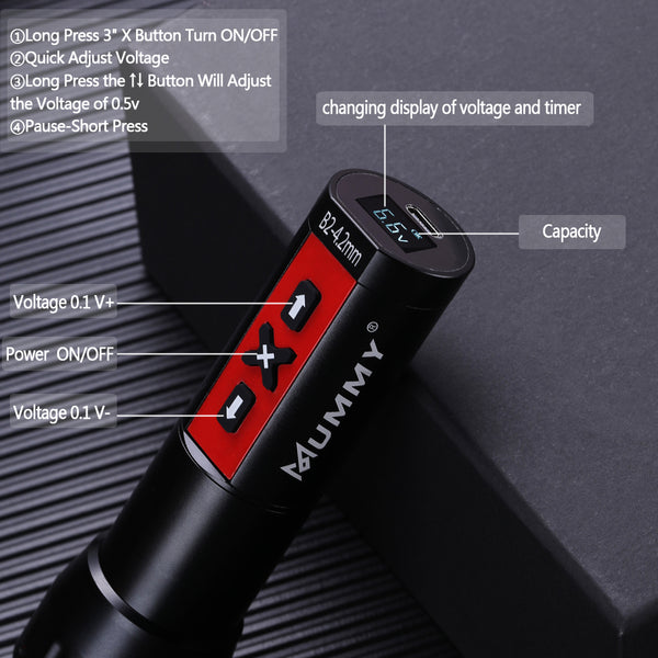 Mummy Rotary Wireless Tattoo Machine Pen 2200mah 4.2mm(Red)