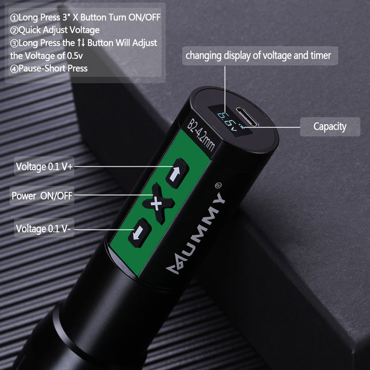 Translation missing: en.MUMMY ROTARY WIRELESS TATTOO MACHINE PEN DIRECT DRIVER 4.2MM(Green)