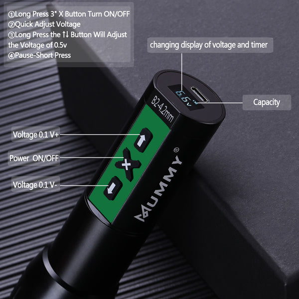 MUMMY ROTARY WIRELESS TATTOO MACHINE PEN DIRECT DRIVER 4.2MM(Green)
