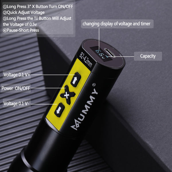 Mummy Rotary Wireless Tattoo Machine Pen Direct Driver 4.2mm(Yellow)