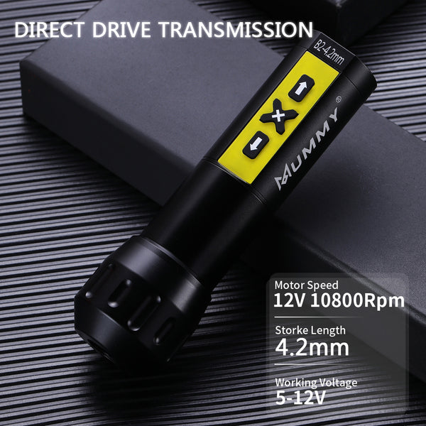 Mummy Rotary Wireless Tattoo Machine Pen Direct Driver 4.2mm(Yellow)