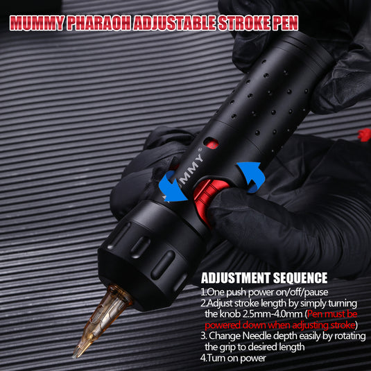 Translation missing: en.Mummy Pharaoh Wireless Tattoo pen Machine with adjustable Stroke length 2.5mm-4.0mm